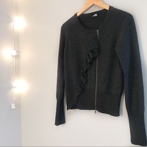 J. Crew Ruffle Zip Wool Cardigan
